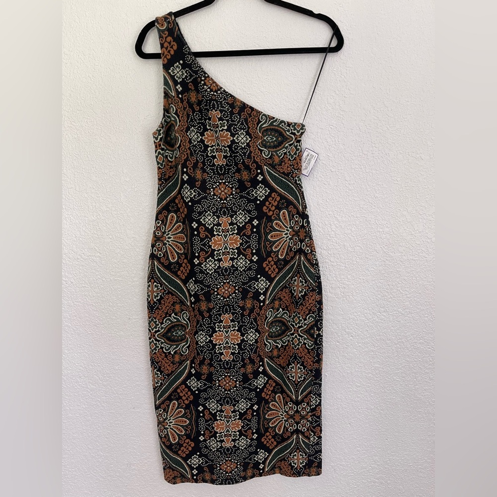 Anthropologie One-Shoulder Dress in Black and Brown